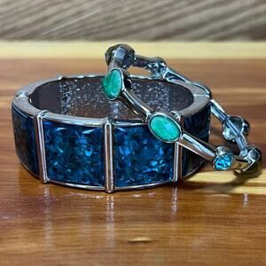 Lia Sophia Beauty Mark Easy On & Blue Abalone Clasp Bangle Set Retired Bracelets